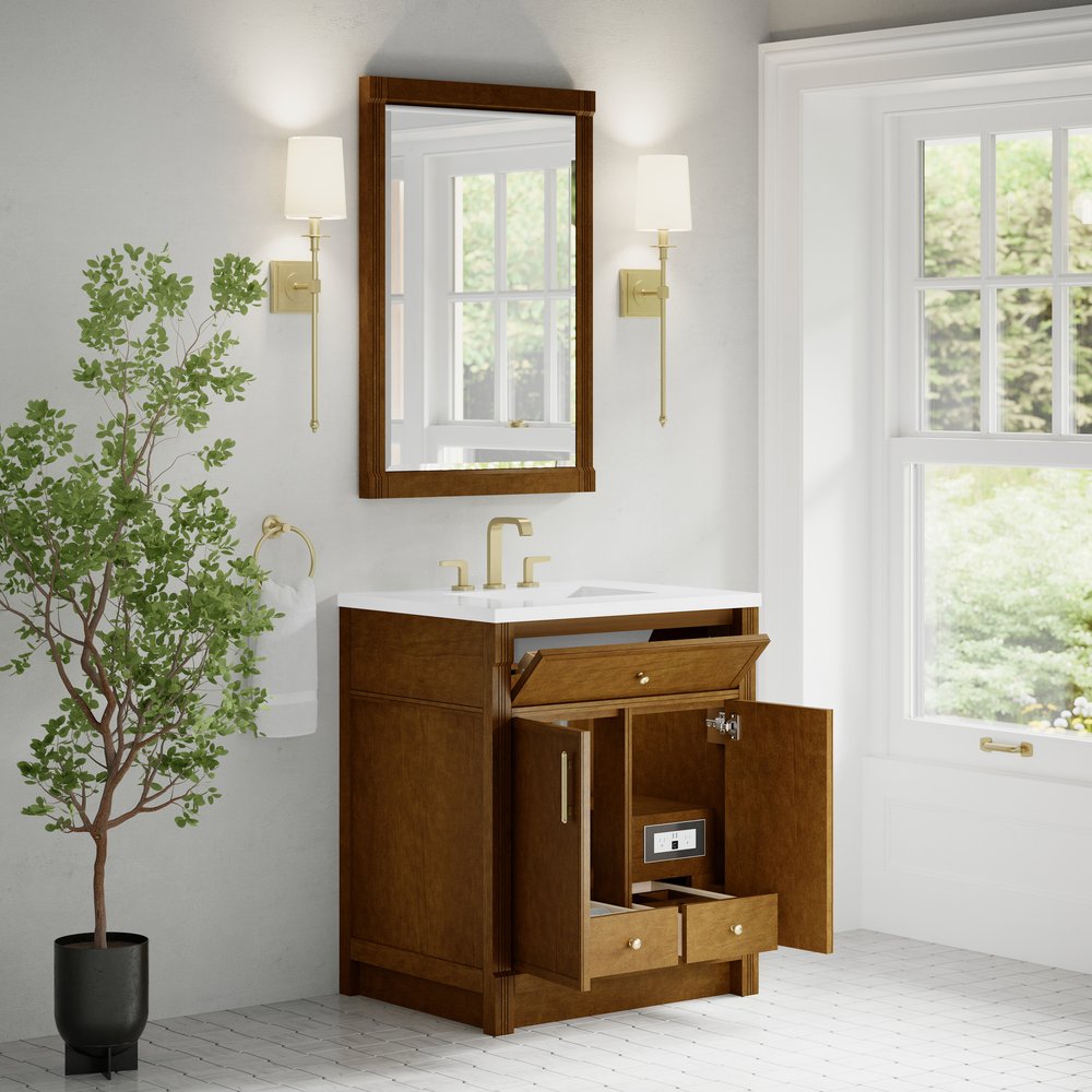 James Martin - Bellshire 30" Single Vanity, Honey Oak w/ 3 CM White Zeus Silestone Top - 660-V30-HNO-3WZ view 7