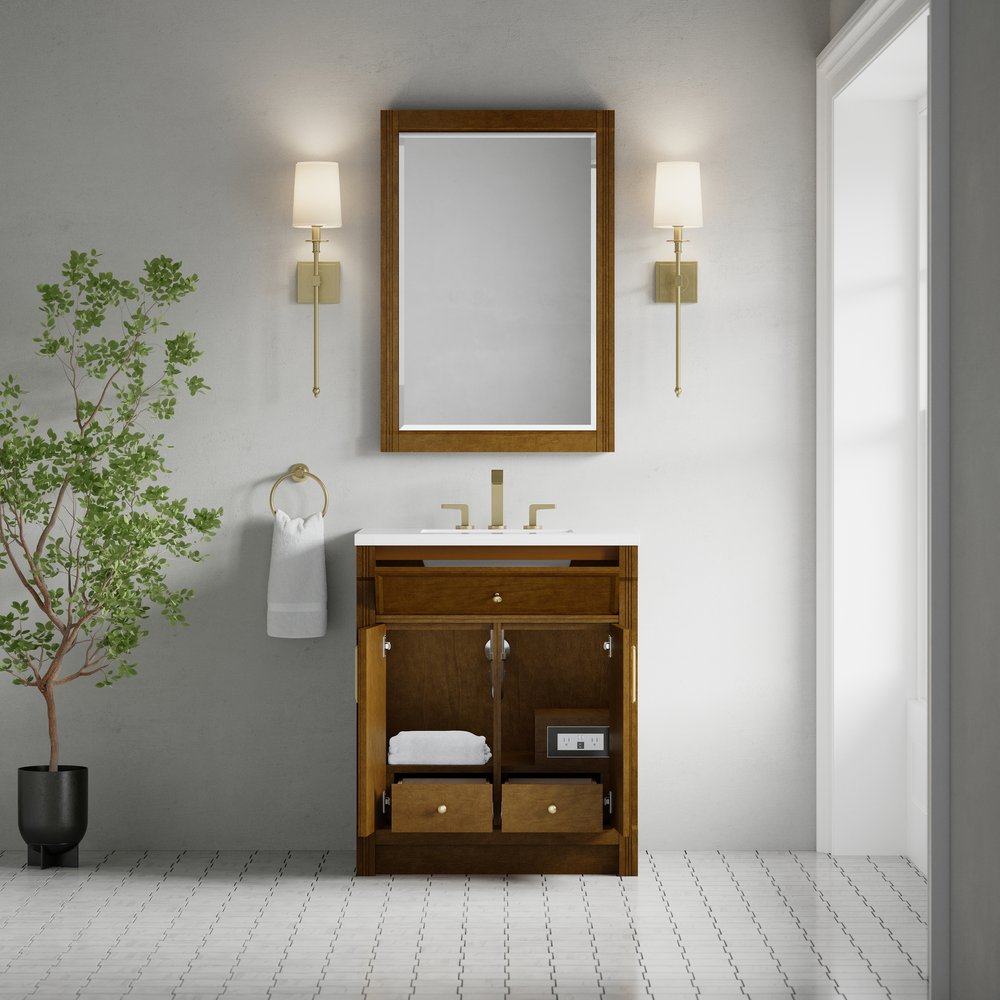 James Martin - Bellshire 30" Single Vanity, Honey Oak w/ 3 CM White Zeus Silestone Top - 660-V30-HNO-3WZ view 8