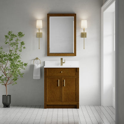 James Martin - Bellshire 30" Single Vanity, Honey Oak w/ Single Hole 3 CM White Zeus Silestone Top and Matching Backsplash - 660-V30-HNO-1WZ view 4