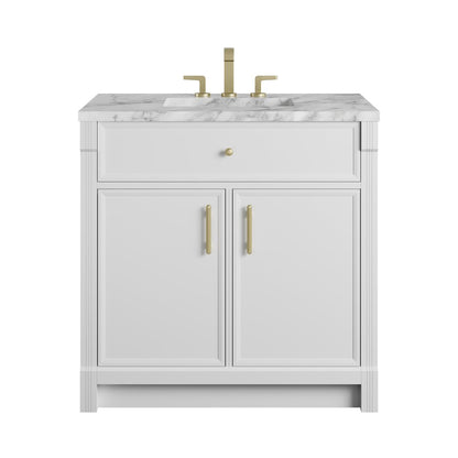 James Martin - Bellshire 36" Single Vanity, Bright White w/ 3 CM Carrara Marble Top - 660-V36-BW-3CAR view 1