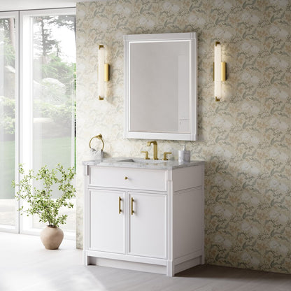 James Martin - Bellshire 36" Single Vanity, Bright White w/ 3 CM Carrara Marble Top - 660-V36-BW-3CAR view 4
