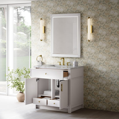 James Martin - Bellshire 36" Single Vanity, Bright White w/ 3 CM Carrara Marble Top - 660-V36-BW-3CAR view 5
