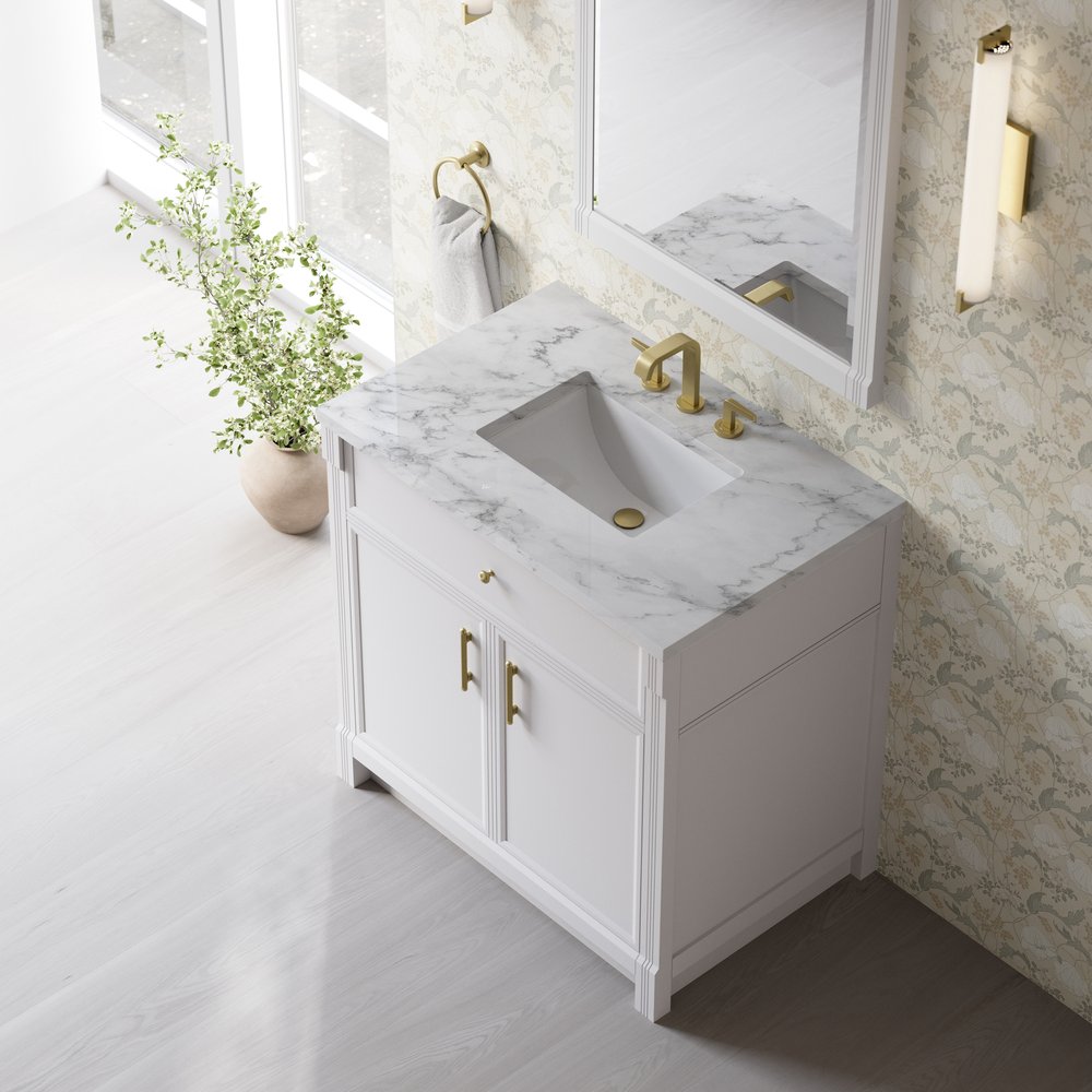 James Martin - Bellshire 36" Single Vanity, Bright White w/ 3 CM Carrara Marble Top - 660-V36-BW-3CAR view 7