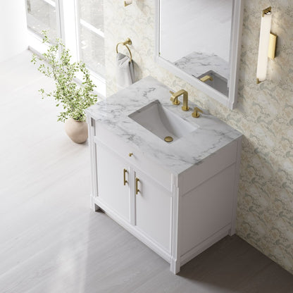 James Martin - Bellshire 36" Single Vanity, Bright White w/ 3 CM Carrara Marble Top - 660-V36-BW-3CAR view 7
