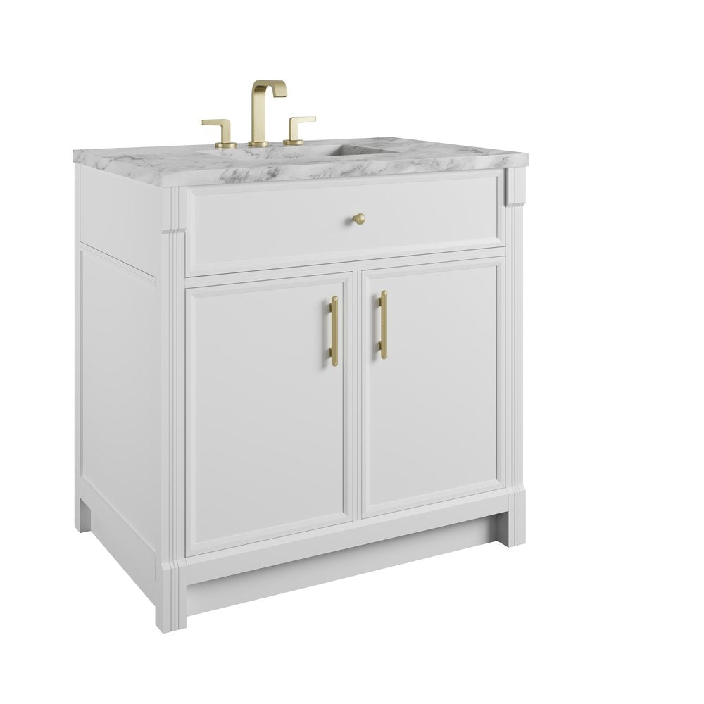 James Martin - Bellshire 36" Single Vanity, Bright White w/ 3 CM Carrara Marble Top - 660-V36-BW-3CAR view 10