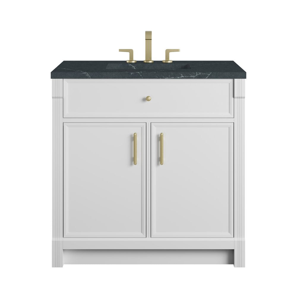 James Martin - Bellshire 36" Single Vanity, Bright White w/ 3 CM Charcoal Soapstone Silestone Top - 660-V36-BW-3CSP view 1