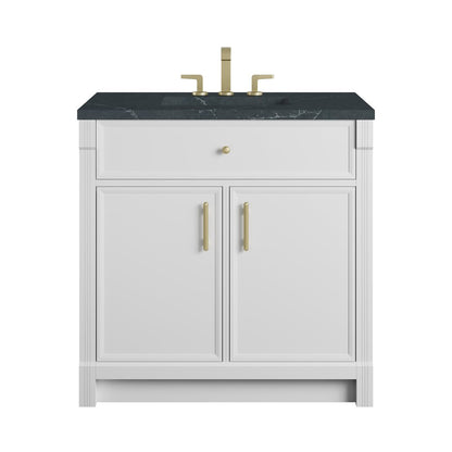 James Martin - Bellshire 36" Single Vanity, Bright White w/ 3 CM Charcoal Soapstone Silestone Top - 660-V36-BW-3CSP view 1