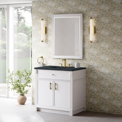 James Martin - Bellshire 36" Single Vanity, Bright White w/ 3 CM Charcoal Soapstone Silestone Top - 660-V36-BW-3CSP view 4