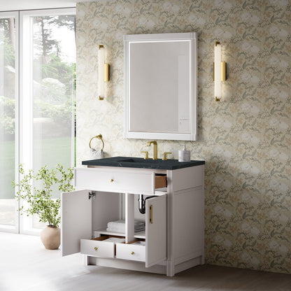 James Martin - Bellshire 36" Single Vanity, Bright White w/ 3 CM Charcoal Soapstone Silestone Top - 660-V36-BW-3CSP view 5