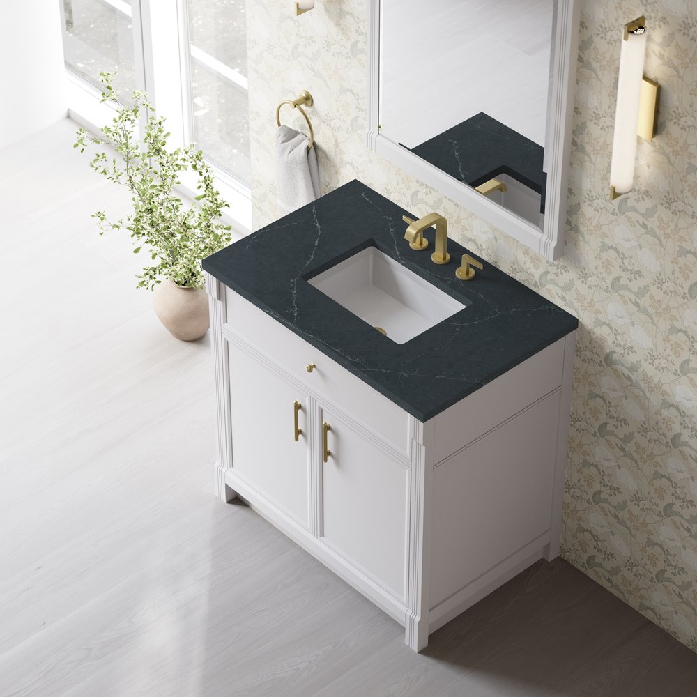 James Martin - Bellshire 36" Single Vanity, Bright White w/ 3 CM Charcoal Soapstone Silestone Top - 660-V36-BW-3CSP view 7