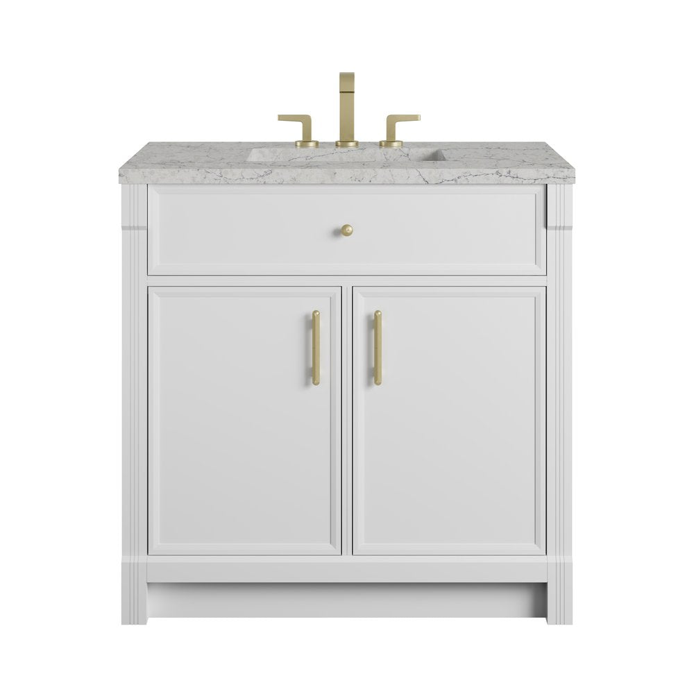James Martin - Bellshire 36" Single Vanity, Bright White w/ 3 CM Eternal Jasmine Pearl Silestone Top - 660-V36-BW-3EJP view 1