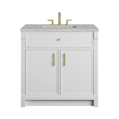 James Martin - Bellshire 36" Single Vanity, Bright White w/ 3 CM Eternal Jasmine Pearl Silestone Top - 660-V36-BW-3EJP view 1