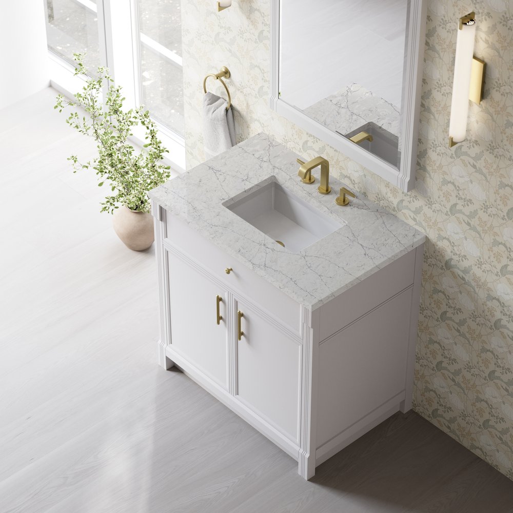 James Martin - Bellshire 36" Single Vanity, Bright White w/ 3 CM Eternal Jasmine Pearl Silestone Top - 660-V36-BW-3EJP view 7