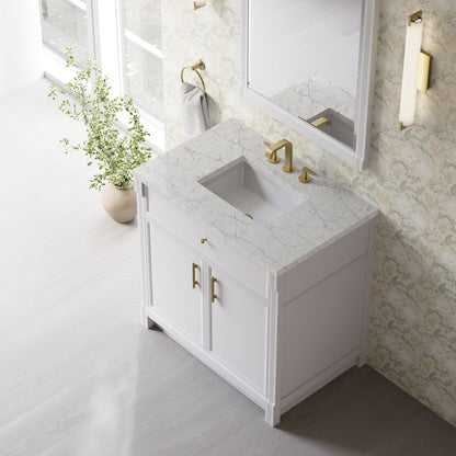 James Martin - Bellshire 36" Single Vanity, Bright White w/ 3 CM Eternal Jasmine Pearl Silestone Top - 660-V36-BW-3EJP view 7