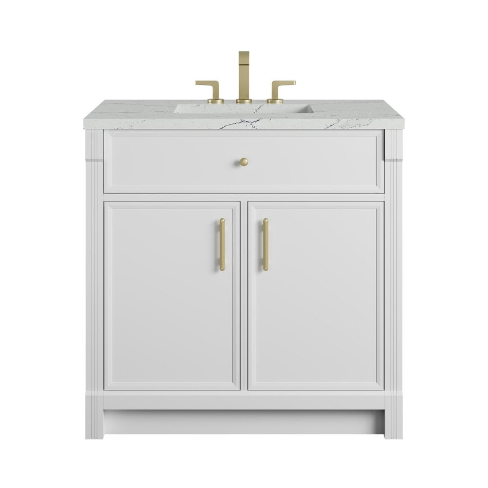 James Martin - Bellshire 36" Single Vanity, Bright White w/ 3 CM Ethereal Noctis Silestone Top - 660-V36-BW-3ENC view 1