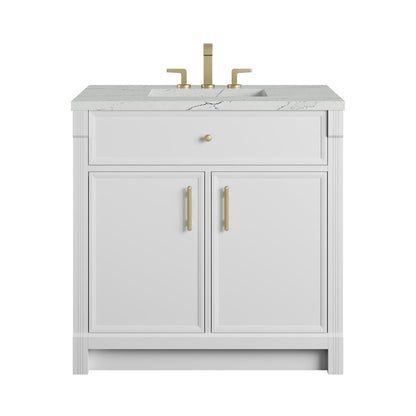 James Martin - Bellshire 36" Single Vanity, Bright White w/ 3 CM Ethereal Noctis Silestone Top - 660-V36-BW-3ENC view 1