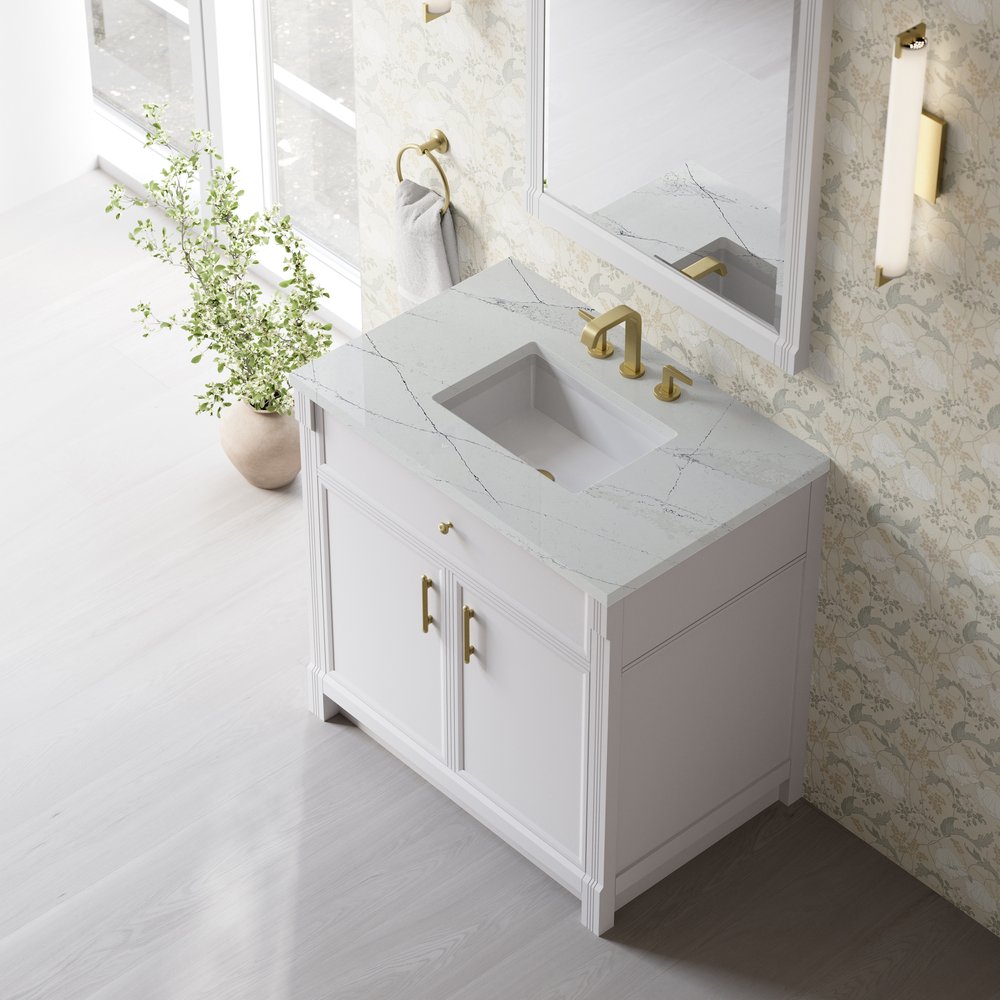 James Martin - Bellshire 36" Single Vanity, Bright White w/ 3 CM Ethereal Noctis Silestone Top - 660-V36-BW-3ENC view 7