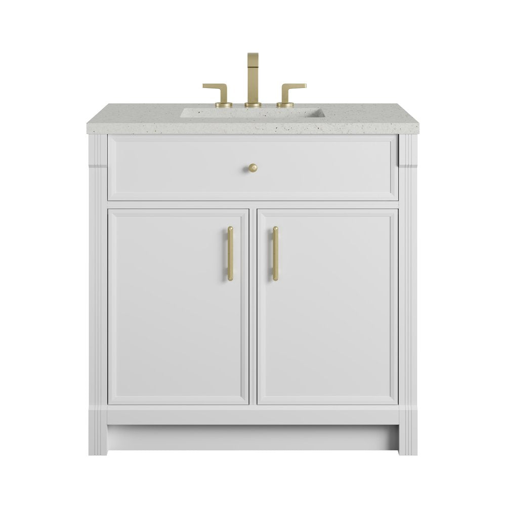 James Martin - Bellshire 36" Single Vanity, Bright White w/ 3 CM Lime Delight Silestone Top - 660-V36-BW-3LDL view 1