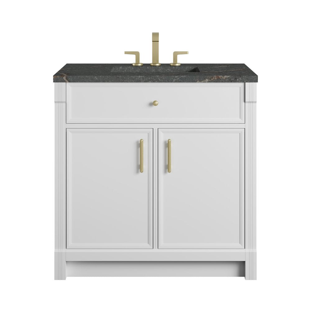 James Martin - Bellshire 36" Single Vanity, Bright White w/ 3 CM Parisien Bleu Silestone Top - 660-V36-BW-3PBL view 1