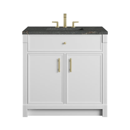 James Martin - Bellshire 36" Single Vanity, Bright White w/ 3 CM Parisien Bleu Silestone Top - 660-V36-BW-3PBL view 1