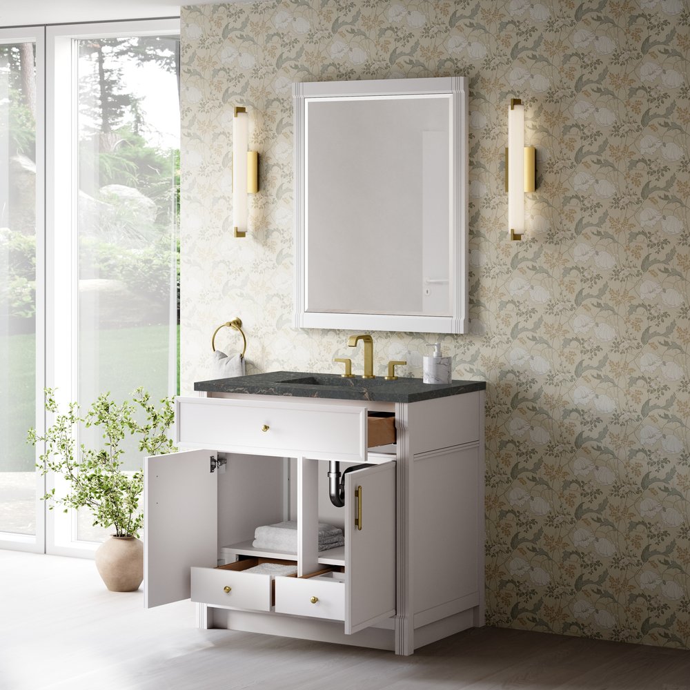 James Martin - Bellshire 36" Single Vanity, Bright White w/ 3 CM Parisien Bleu Silestone Top - 660-V36-BW-3PBL view 5