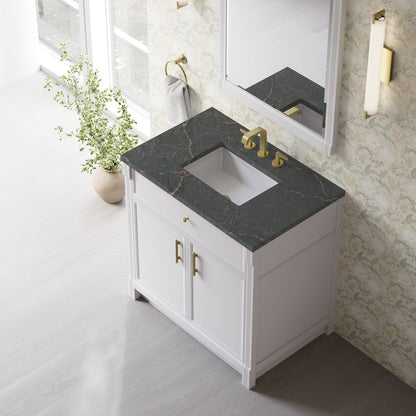 James Martin - Bellshire 36" Single Vanity, Bright White w/ 3 CM Parisien Bleu Silestone Top - 660-V36-BW-3PBL view 7