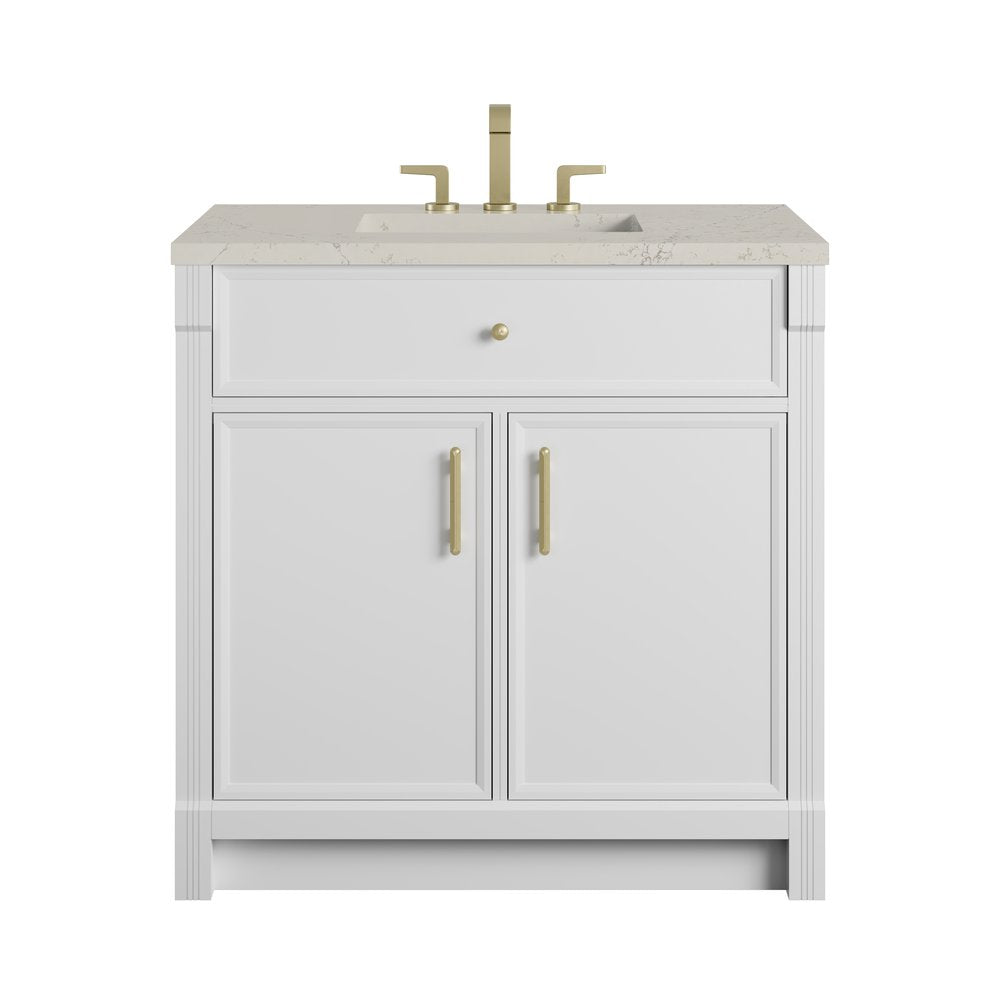 James Martin - Bellshire 36" Single Vanity, Bright White w/ 3 CM Siberian Silestone Top - 660-V36-BW-3SFR view 1