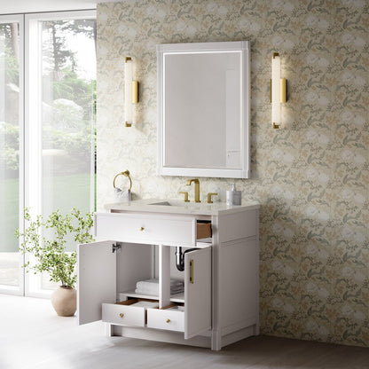 James Martin - Bellshire 36" Single Vanity, Bright White w/ 3 CM Siberian Silestone Top - 660-V36-BW-3SFR view 5