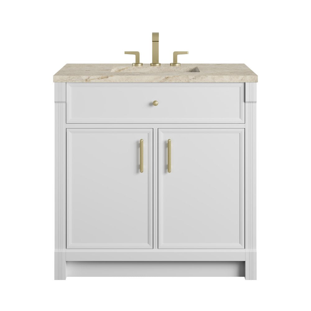 James Martin - Bellshire 36" Single Vanity, Bright White w/ 3 CM Tajnar Eclos Top - 660-V36-BW-3TJR view 1