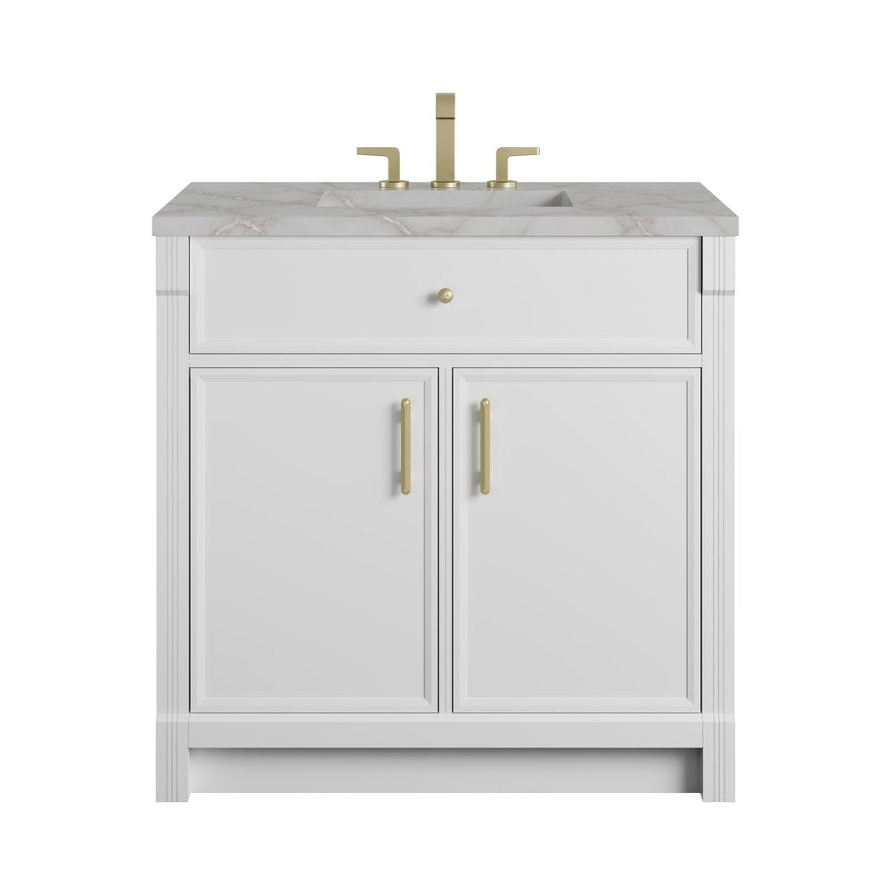 James Martin - Bellshire 36" Single Vanity, Bright White w/ 3 CM Victorian Silver Silestone Top - 660-V36-BW-3VSL view 1