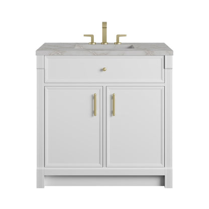 James Martin - Bellshire 36" Single Vanity, Bright White w/ 3 CM Victorian Silver Silestone Top - 660-V36-BW-3VSL view 1