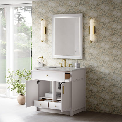 James Martin - Bellshire 36" Single Vanity, Bright White w/ 3 CM Victorian Silver Silestone Top - 660-V36-BW-3VSL view 5