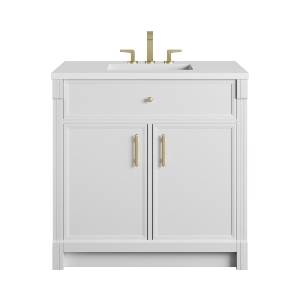 James Martin - Bellshire 36" Single Vanity, Bright White w/ 3 CM White Zeus Silestone Top - 660-V36-BW-3WZ view 1