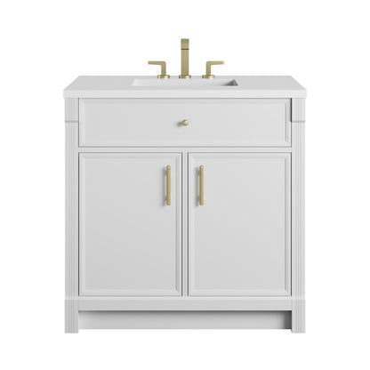 James Martin - Bellshire 36" Single Vanity, Bright White w/ 3 CM White Zeus Silestone Top - 660-V36-BW-3WZ view 1