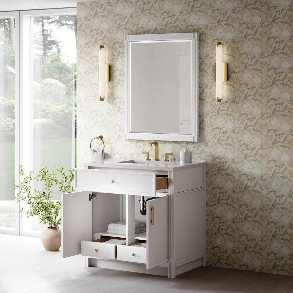 James Martin - Bellshire 36" Single Vanity, Bright White w/ 3 CM White Zeus Silestone Top - 660-V36-BW-3WZ view 7