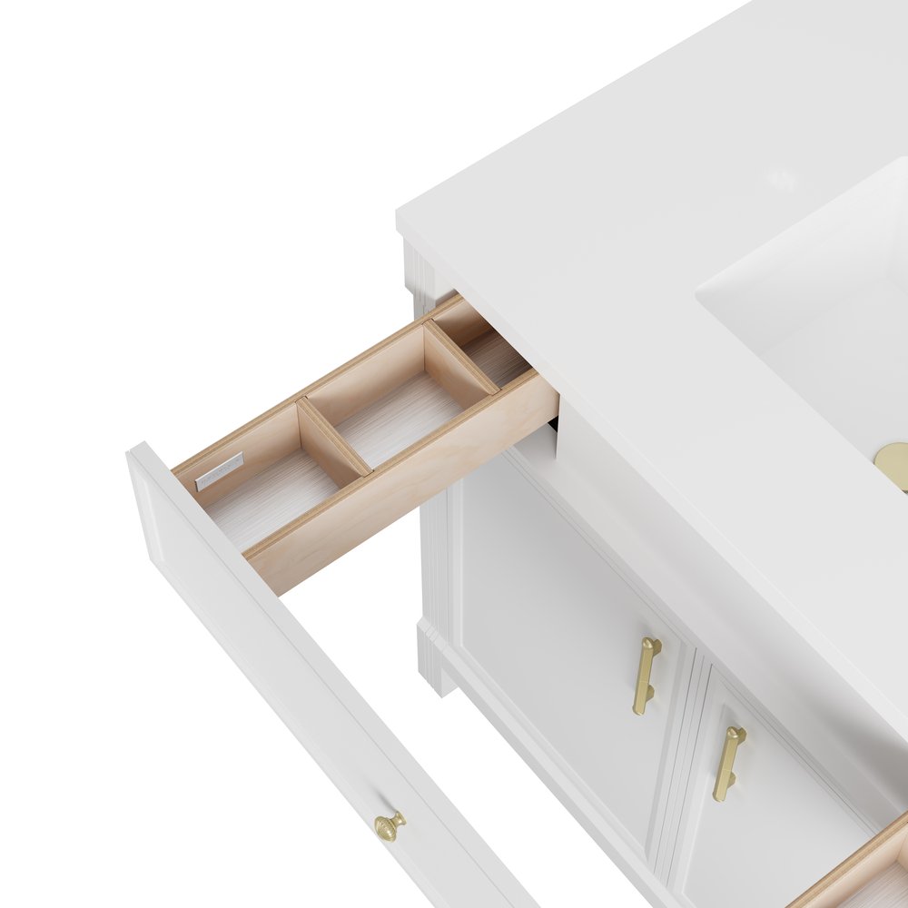 James Martin - Bellshire 36" Single Vanity, Bright White w/ Single Hole 3 CM White Zeus Silestone Top and Matching Backsplash - 660-V36-BW-1WZ view 13