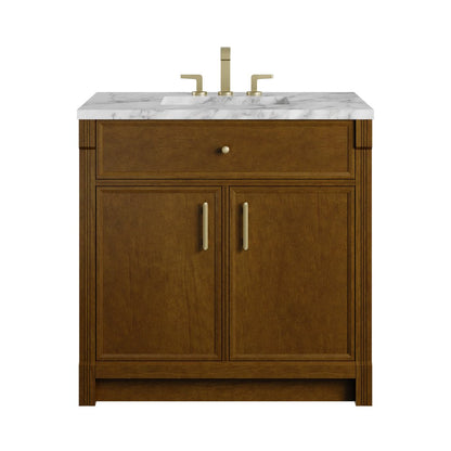 James Martin - Bellshire 36" Single Vanity, Honey Oak w/ 3 CM Carrara Marble Top - 660-V36-HNO-3CAR view 1