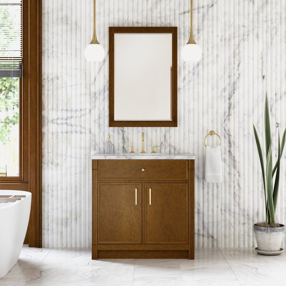 James Martin - Bellshire 36" Single Vanity, Honey Oak w/ 3 CM Carrara Marble Top - 660-V36-HNO-3CAR view 3