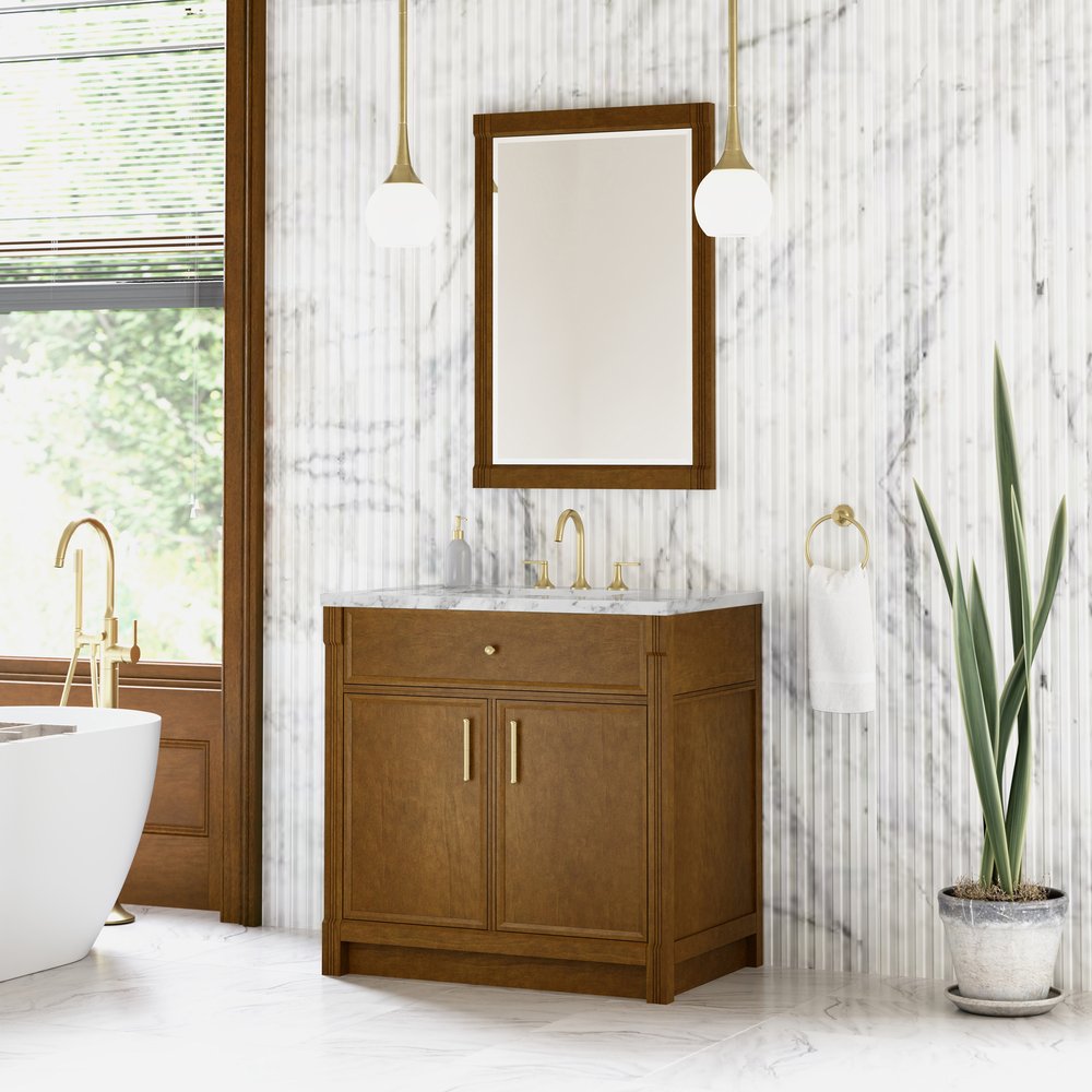 James Martin - Bellshire 36" Single Vanity, Honey Oak w/ 3 CM Carrara Marble Top - 660-V36-HNO-3CAR view 4