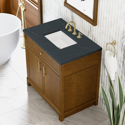 James Martin - Bellshire 36" Single Vanity, Honey Oak w/ 3 CM Charcoal Soapstone Silestone Top - 660-V36-HNO-3CSP view 7