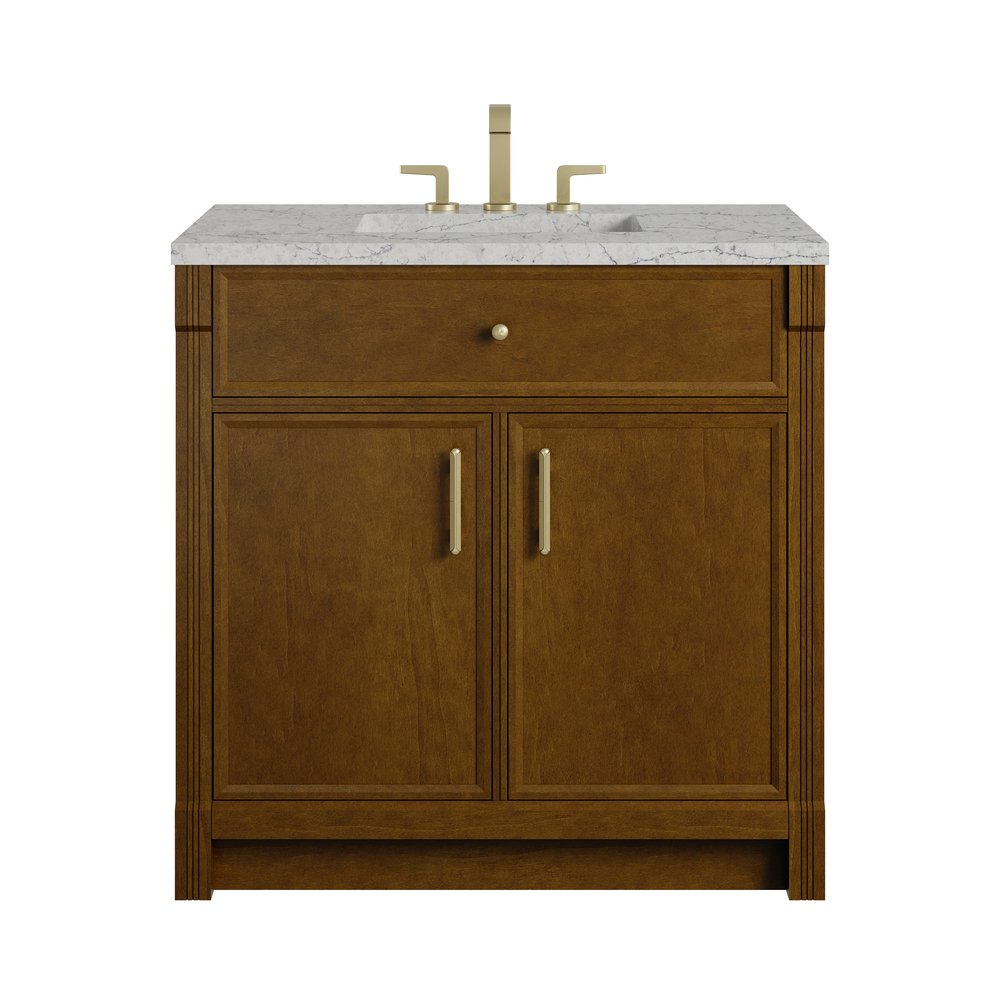 James Martin - Bellshire 36" Single Vanity, Honey Oak w/ 3 CM Eternal Jasmine Pearl Silestone Top - 660-V36-HNO-3EJP view 1