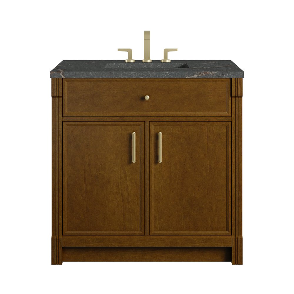 James Martin - Bellshire 36" Single Vanity, Honey Oak w/ 3 CM Parisien Bleu Silestone Top - 660-V36-HNO-3PBL view 1