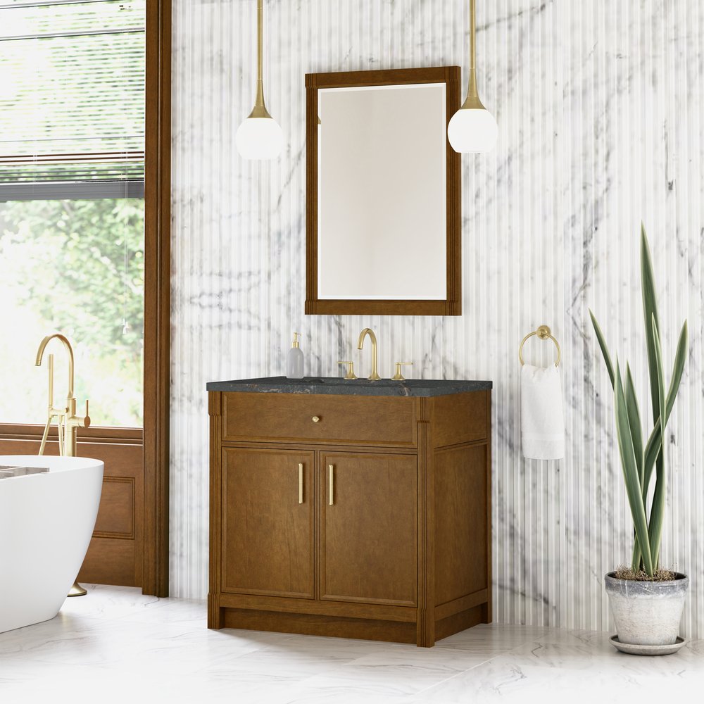 James Martin - Bellshire 36" Single Vanity, Honey Oak w/ 3 CM Parisien Bleu Silestone Top - 660-V36-HNO-3PBL view 4