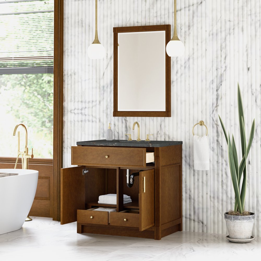 James Martin - Bellshire 36" Single Vanity, Honey Oak w/ 3 CM Parisien Bleu Silestone Top - 660-V36-HNO-3PBL view 5