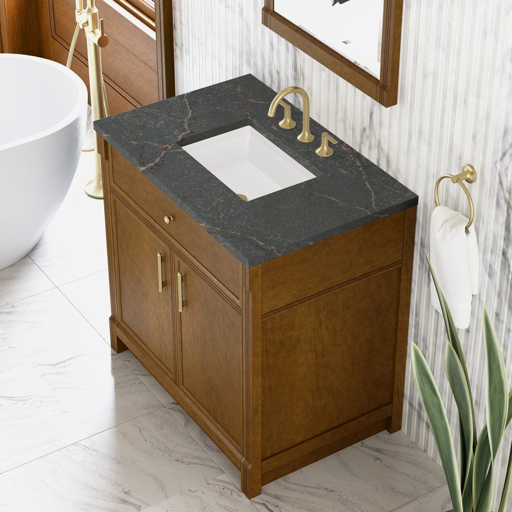 James Martin - Bellshire 36" Single Vanity, Honey Oak w/ 3 CM Parisien Bleu Silestone Top - 660-V36-HNO-3PBL view 7