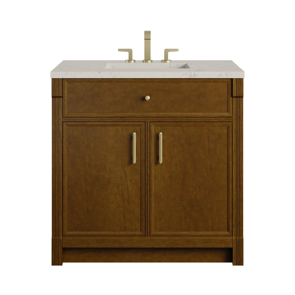 James Martin - Bellshire 36" Single Vanity, Honey Oak w/ 3 CM Siberian Silestone Top - 660-V36-HNO-3SFR view 1