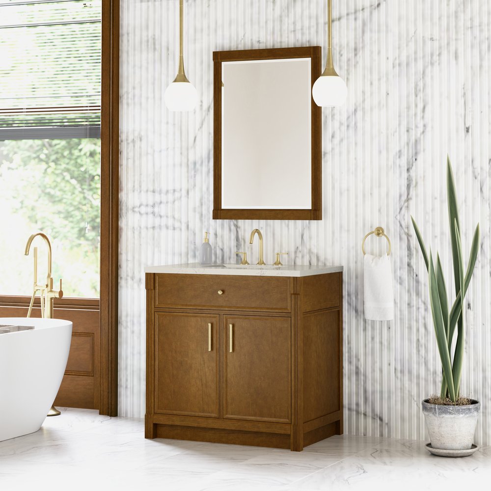 James Martin - Bellshire 36" Single Vanity, Honey Oak w/ 3 CM Siberian Silestone Top - 660-V36-HNO-3SFR view 4
