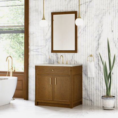 James Martin - Bellshire 36" Single Vanity, Honey Oak w/ 3 CM Siberian Silestone Top - 660-V36-HNO-3SFR view 4