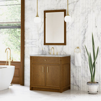 James Martin - Bellshire 36" Single Vanity, Honey Oak w/ 3 CM Victorian Silver Silestone Top - 660-V36-HNO-3VSL view 4
