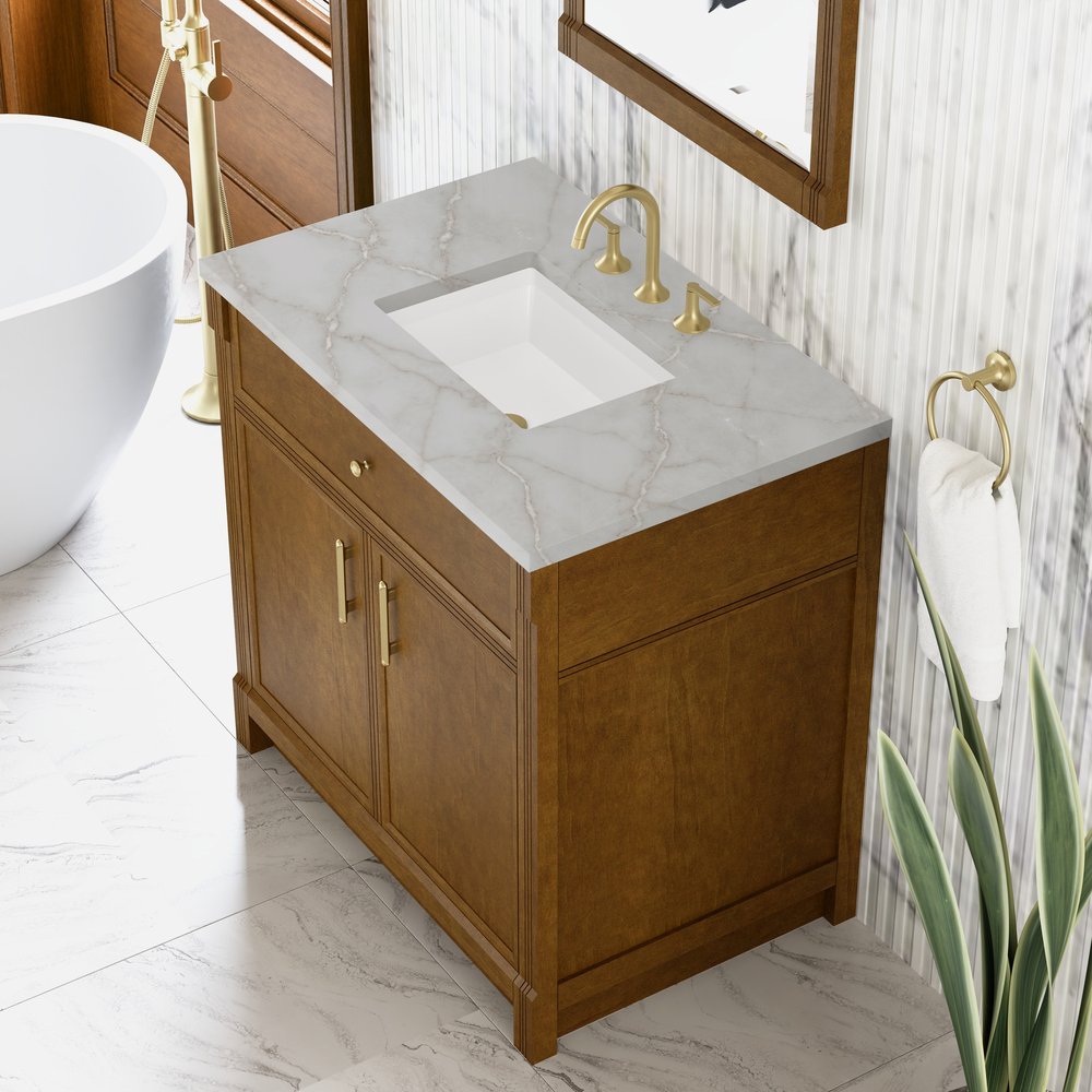 James Martin - Bellshire 36" Single Vanity, Honey Oak w/ 3 CM Victorian Silver Silestone Top - 660-V36-HNO-3VSL view 7